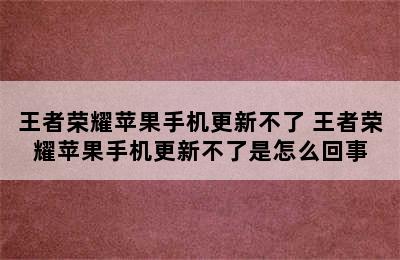 王者荣耀苹果手机更新不了 王者荣耀苹果手机更新不了是怎么回事